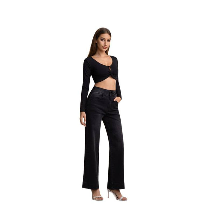 Dame brede High-Waist Jeans med klassisk snitt og moderne preg Skjora