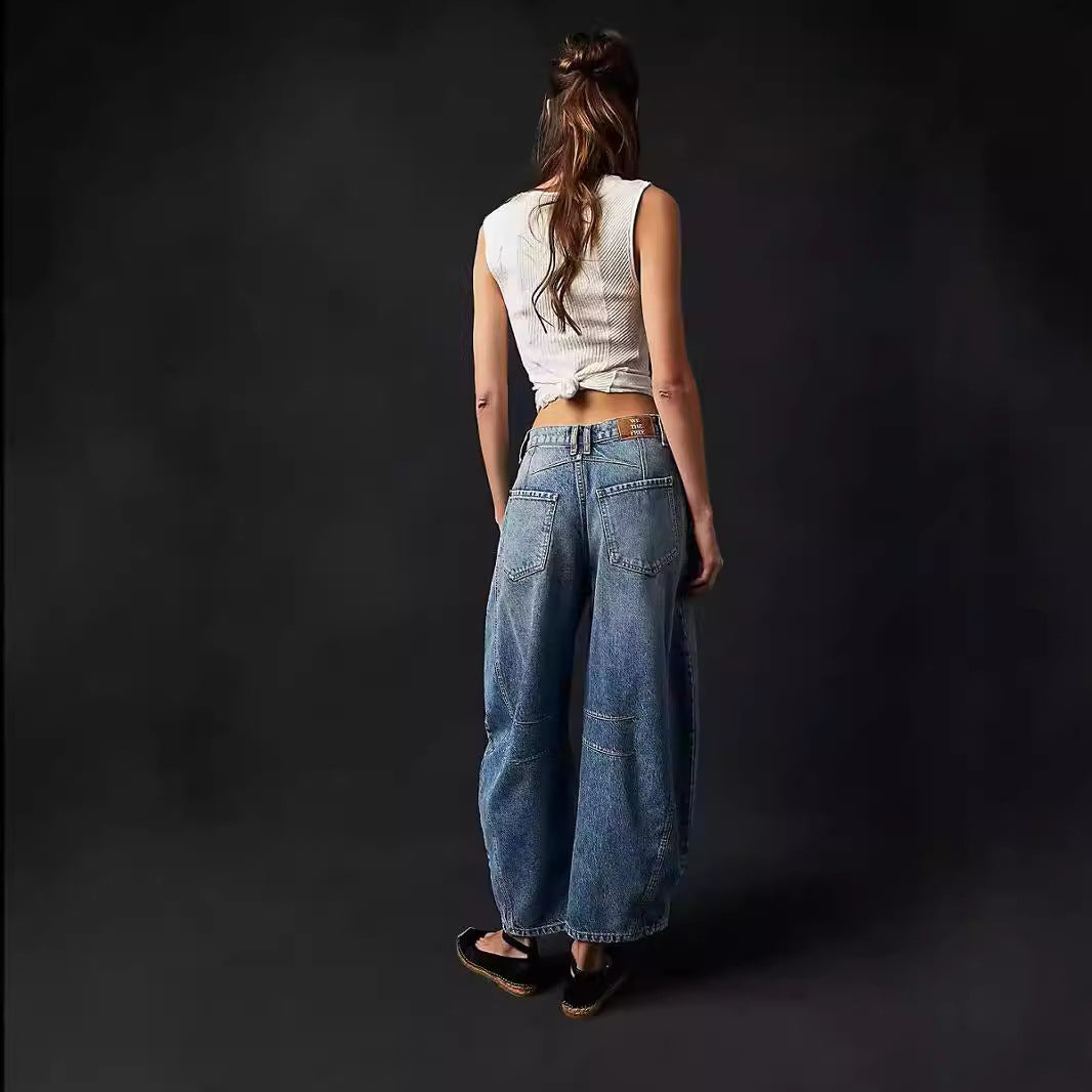 Damer Loose Denim-bukser med høy midje og avslappede detaljer Skjora