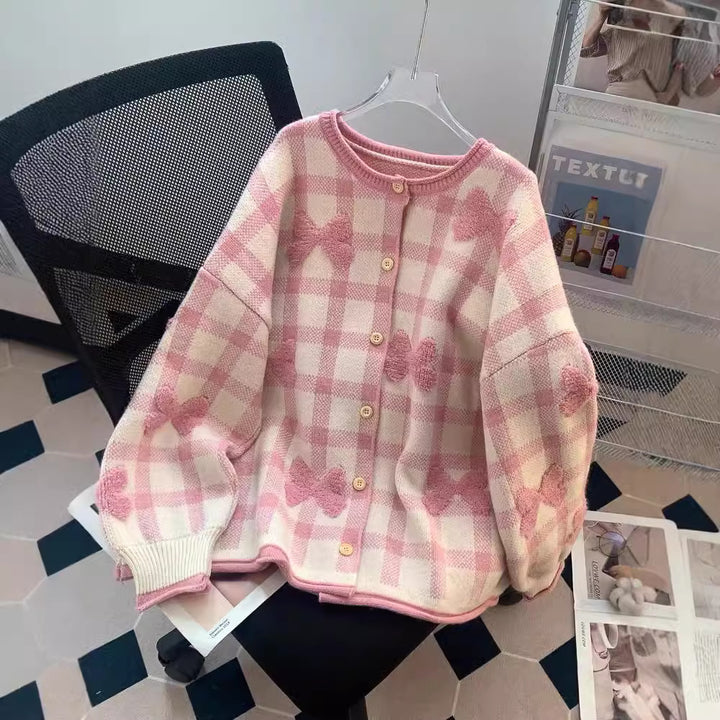 Kvinnelig Oversized Cardigan med Hjerte Mønster Skjora