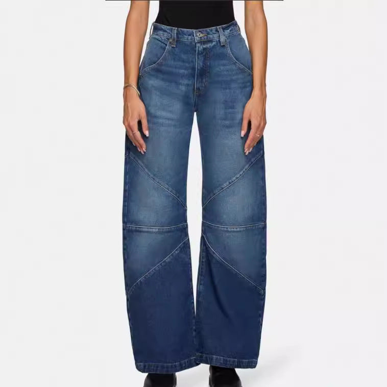 Damer brede jeans med unikt sømdesign i den trendy stilen Skjora