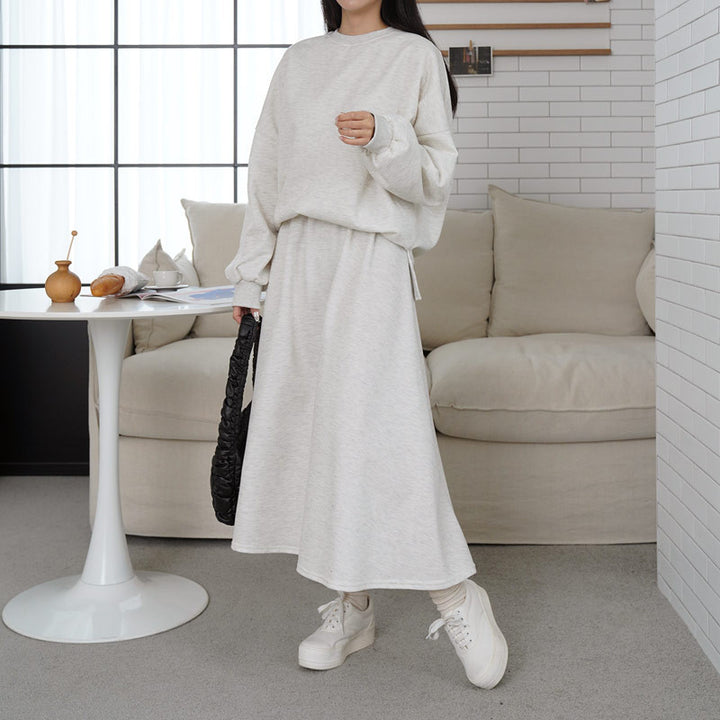 Damer Casual Sweatshirt og Maxi Skjørt Sett med Praktiske Lommer og Elegant Snitt Skjora