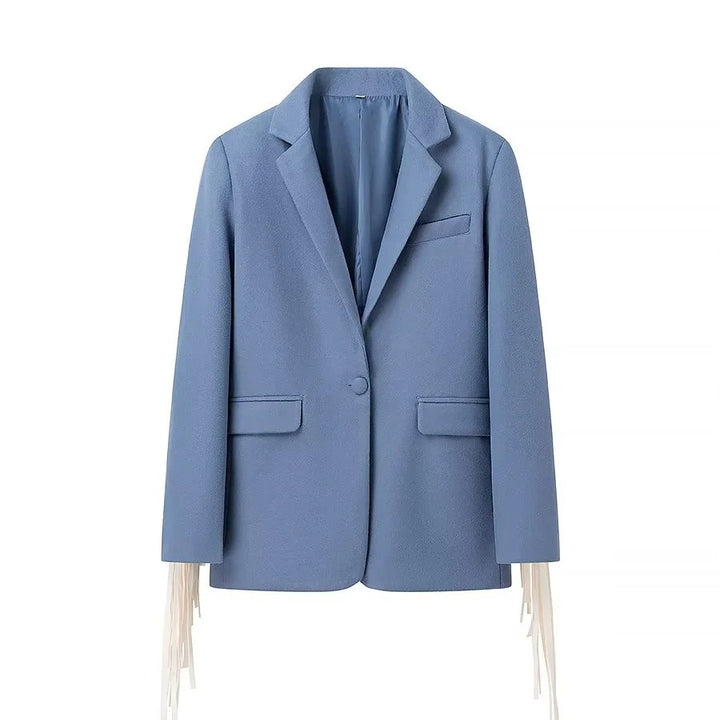 Damenes elegante blazerjakke med frynse detaljer Skjora