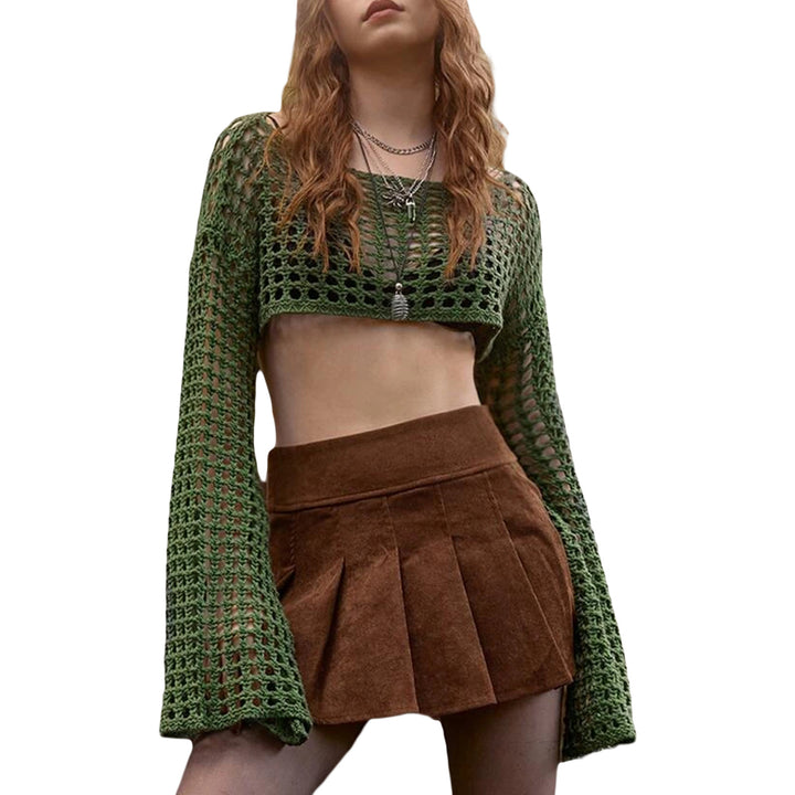 Damer luftig heklet Crop-Top med lange ermer Skjora