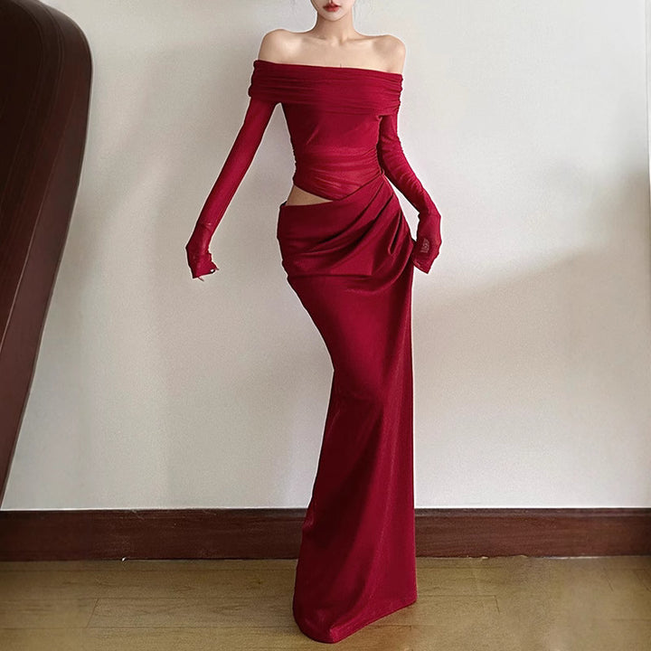 Dame Off-Shoulder Maxikjole med figurnær design og rynking Skjora