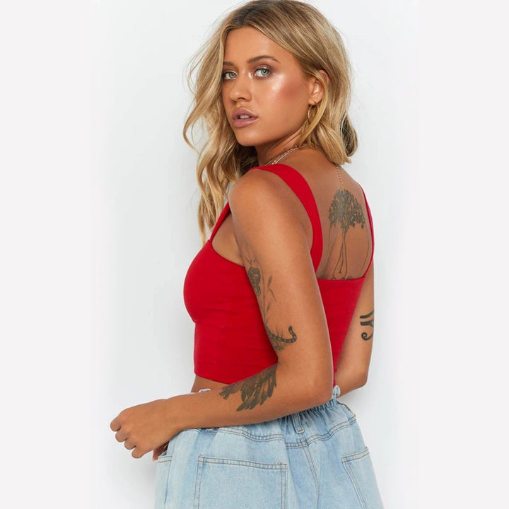 Dame Figurtilpasset Crop-Top med brede stropper Skjora