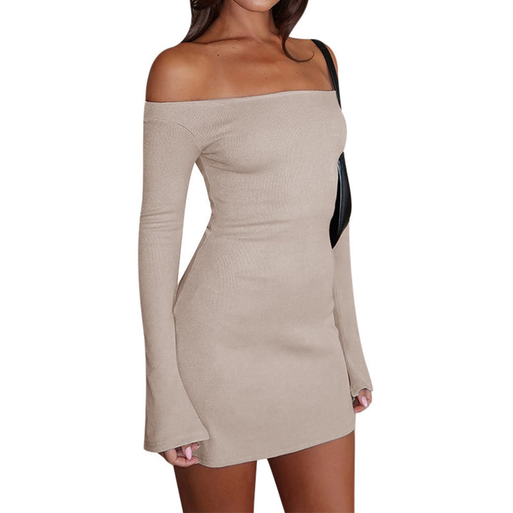 Dame Off-Shoulder Mini Kjole med Lange Ermer og Figur-Kroppende Snitt Skjora