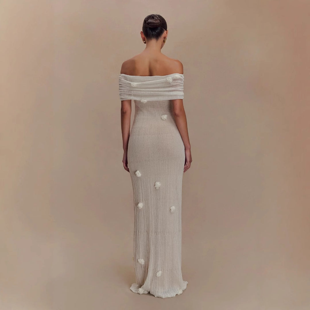 Damer Elegante Maxikjole med Off-Shoulder-design og delikate 3D-blomsterapplikasjoner Skjora