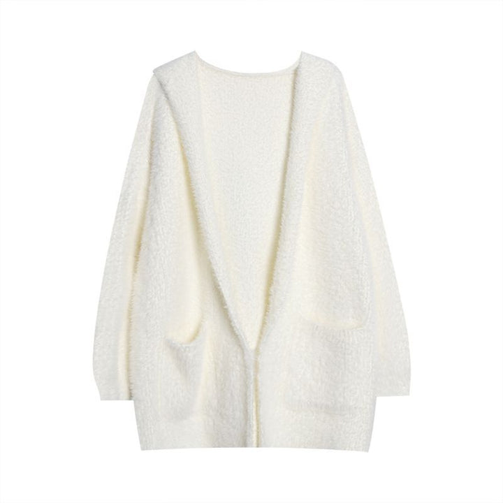 Kvinnes Fluffy Strikket Cardigan med Casual Lommer og Åpen Kutte Skjora