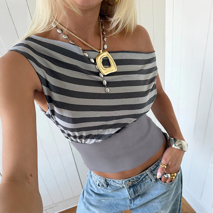 Dame Asymmetrisk Topp med stripete design Skjora
