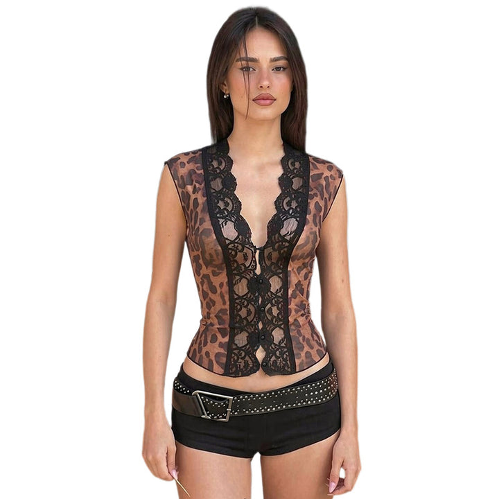 Dame Sexy Spetstopp med Leopardskjema Skjora