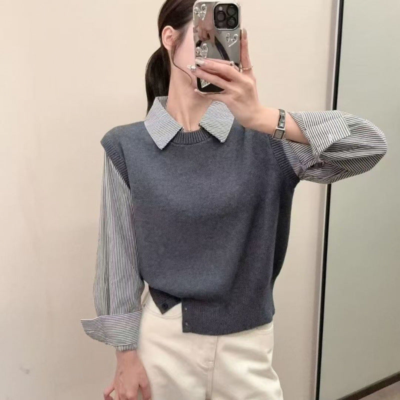 Women's relaxed jumper with elegant shirt socks and textured look Skjora