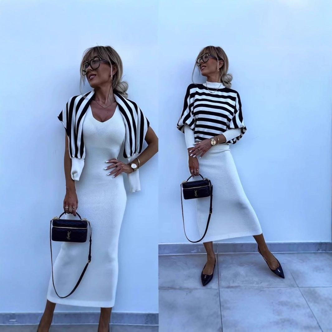 Women's Elegant and Comfortable Striped Top and Tight Long Pants Set Skjora