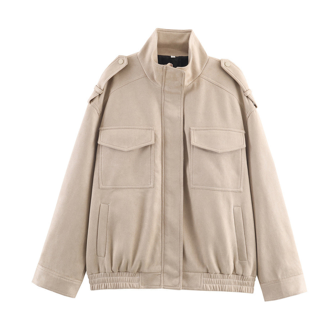 Women's Fashion Practical Jacket with Handy Pockets and High Collar Closure Skjora