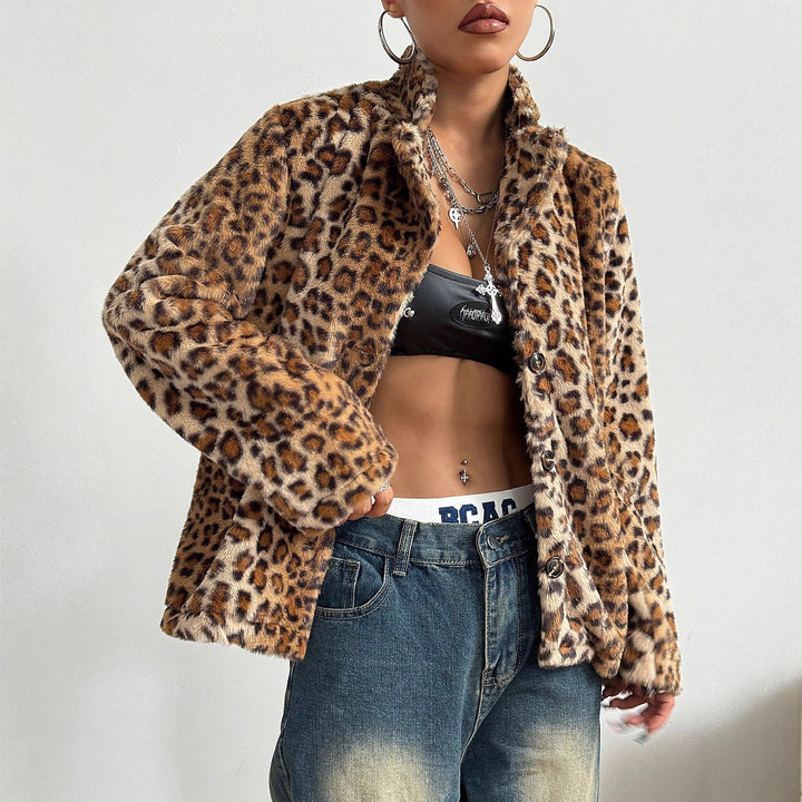 Dame elegant leopardmønster blazerjakke Skjora