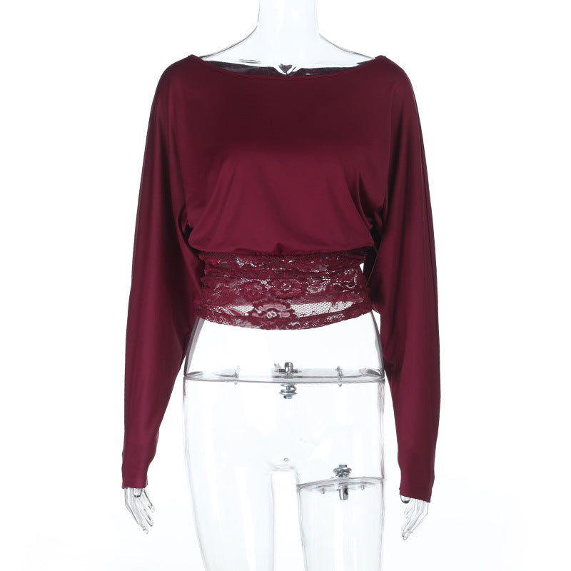 Dame elegant Crop-Top med blonder og lange ermer Skjora