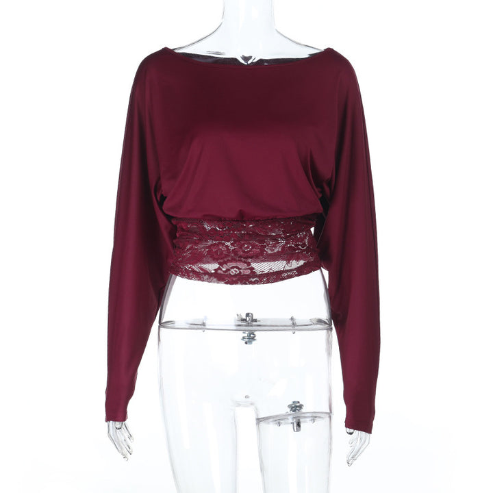 Dame elegant Crop-Top med blonder og lange ermer Skjora