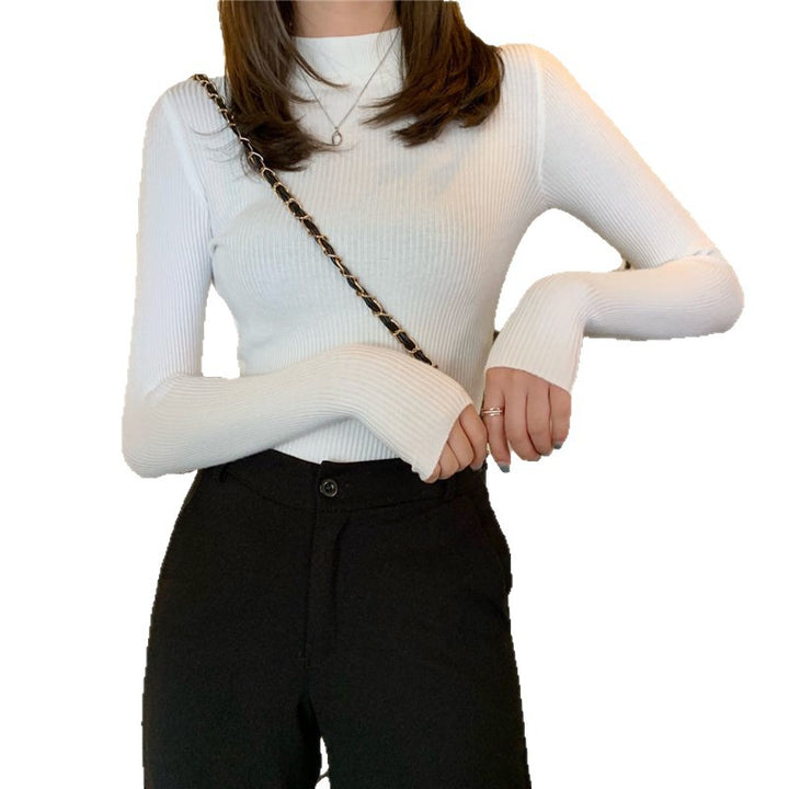 Damer fashionable rullekrage genser i ribbestrikket design Skjora