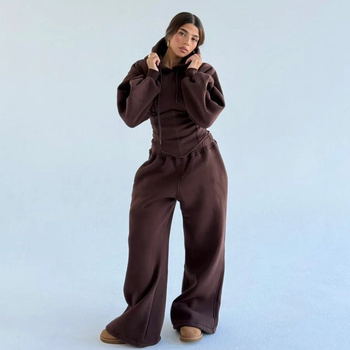 Dame Oversized Hoodie og Vide Bukser Sett Skjora