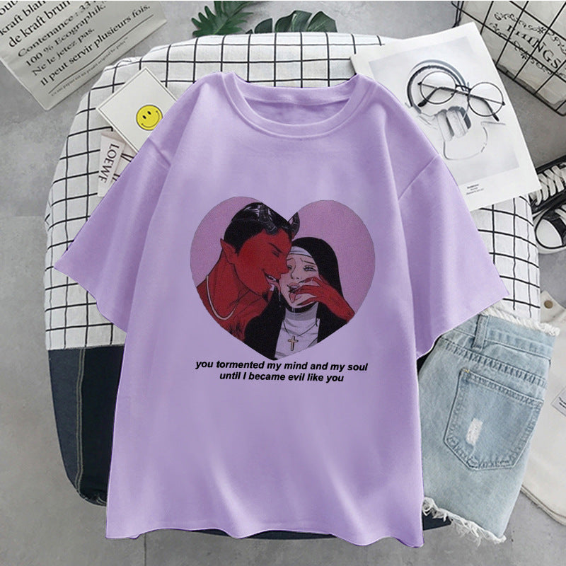 Dame T-skjorte med kreativt fototrykk og avslappet snitt Skjora
