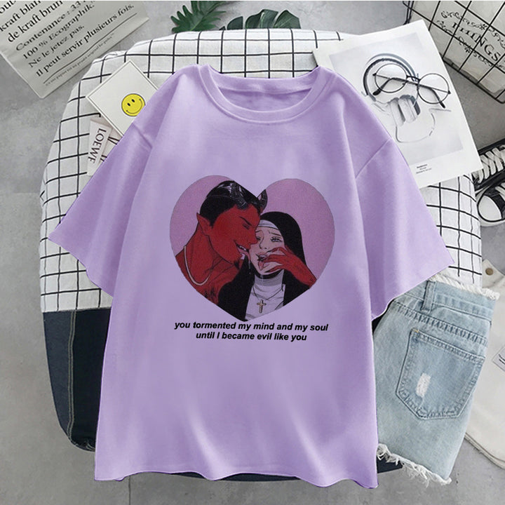 Dame T-skjorte med kreativt fototrykk og avslappet snitt Skjora