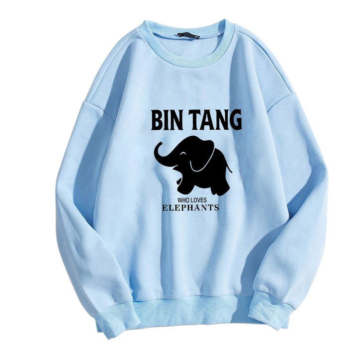 Dame sweatshirt med stort elefantmotiv og motiverende trykk Skjora