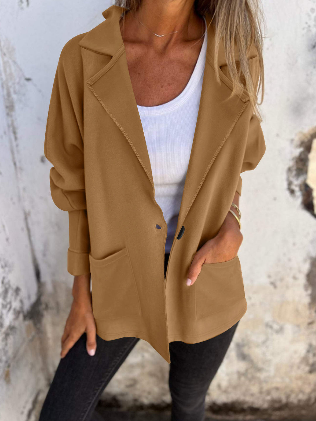 Dame trendy oversized blazerjakke med praktiske lommer Skjora