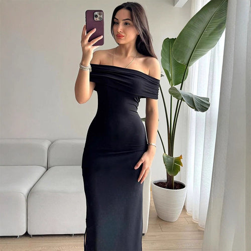 Dame Off-Shoulder Maxikjole med raffinerte volanger detaljer Skjora