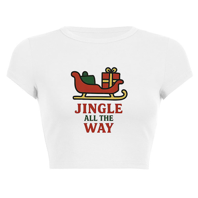 Dame cropped T-skjorte med juledesign Skjora