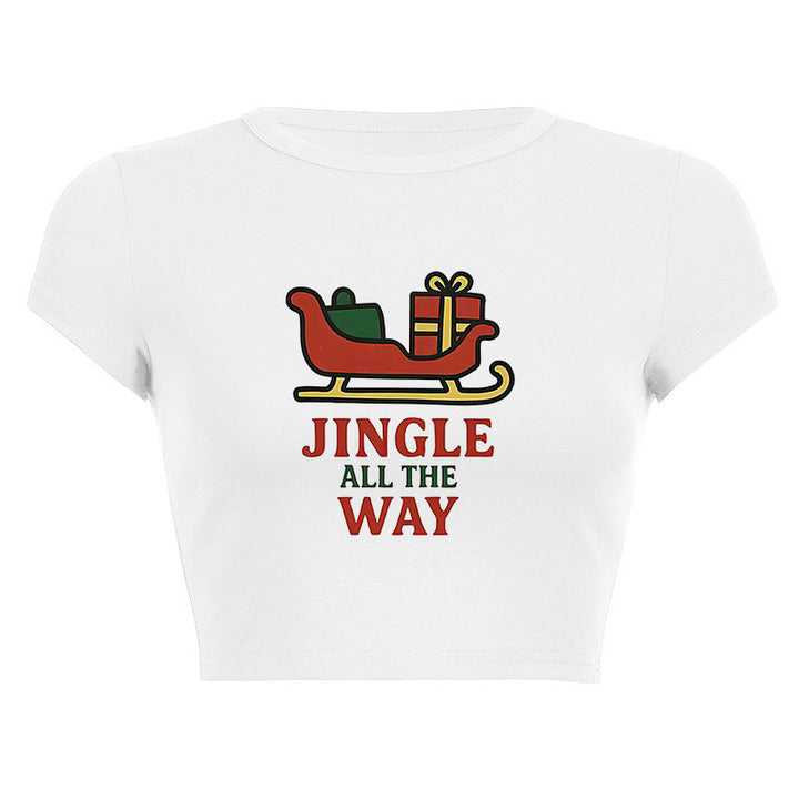 Dame cropped T-skjorte med juledesign Skjora