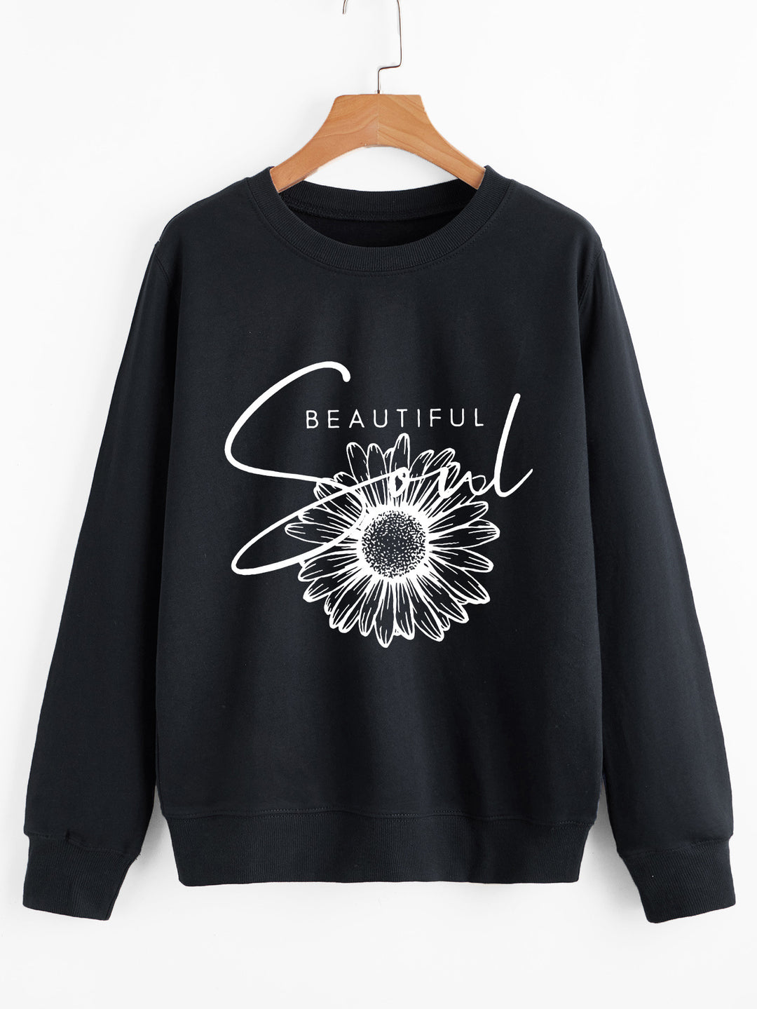 Dame genser med blomstermotiv og inspirerende tekst Skjora