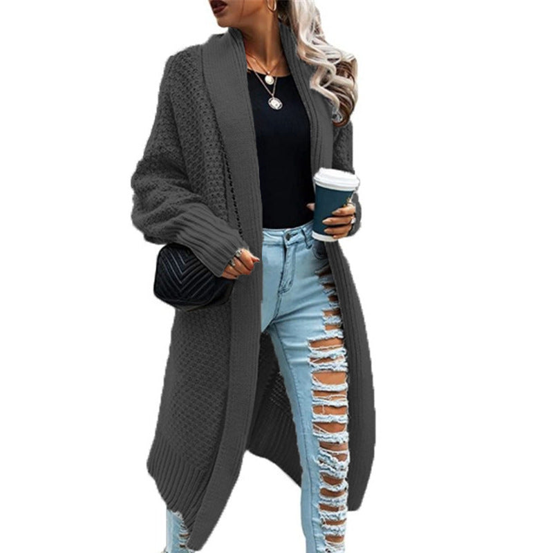 Dame Chunky Strikket Cardigan med Ledig Passform og Elegant Stikk Struktur Skjora