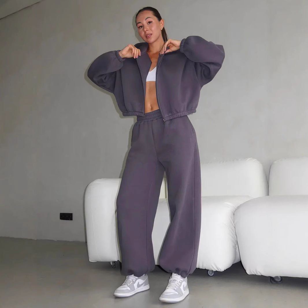 Dame casual cropped fleece jakke med høy midje joggebukser Skjora