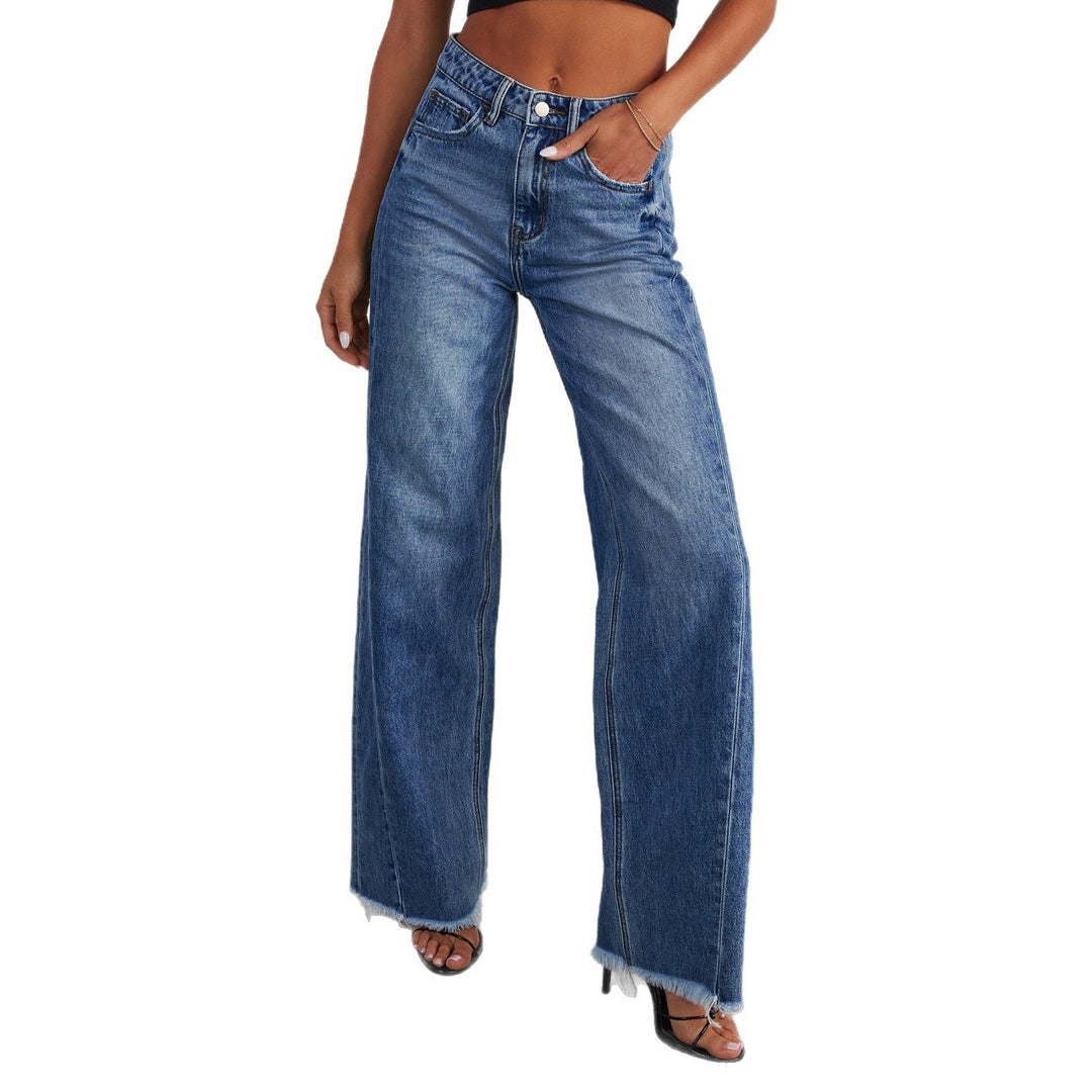 Damer Høyhåndet Mom Jeans i Klassisk Snitt med Frayed Hem Skjora