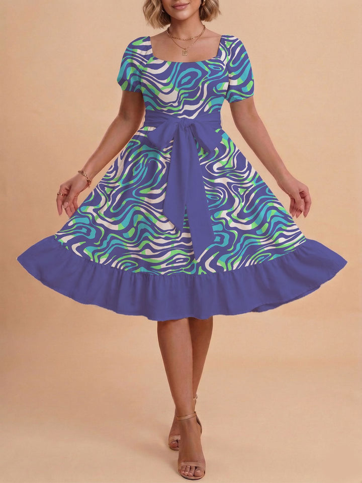 Damen Verspieltes Maxikleid mit Bärenmuster und taillierbarem Band Skjora