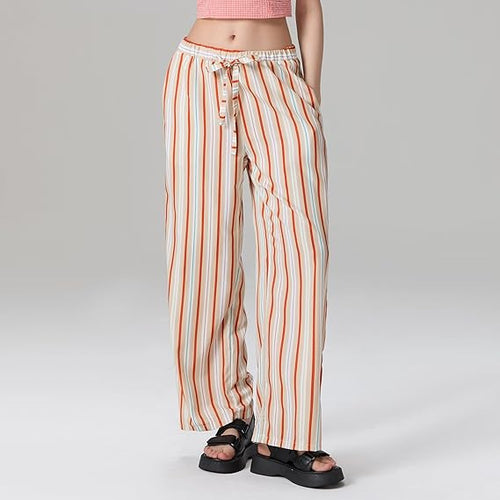 Dame avslappet maxi-shorts med justerbar linning og moderne stripemønster Skjora