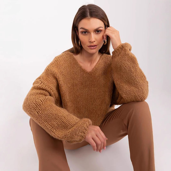 Kvinne chunky strikkegenser med oversized passform og brede ermer Skjora