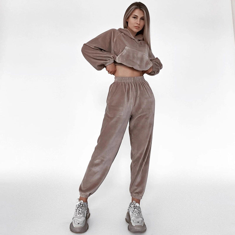 Dame's Casual Leisure Sports Set Laget av Myk Velour Skjora
