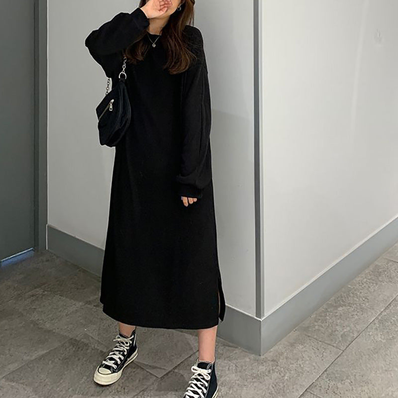 Kvinne Elegant Maxi Kjole med Lange Ermer og Teksturert Design
