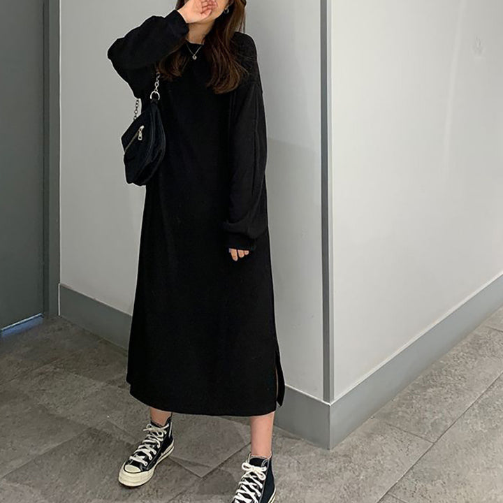Kvinne Elegant Maxi Kjole med Lange Ermer og Teksturert Design