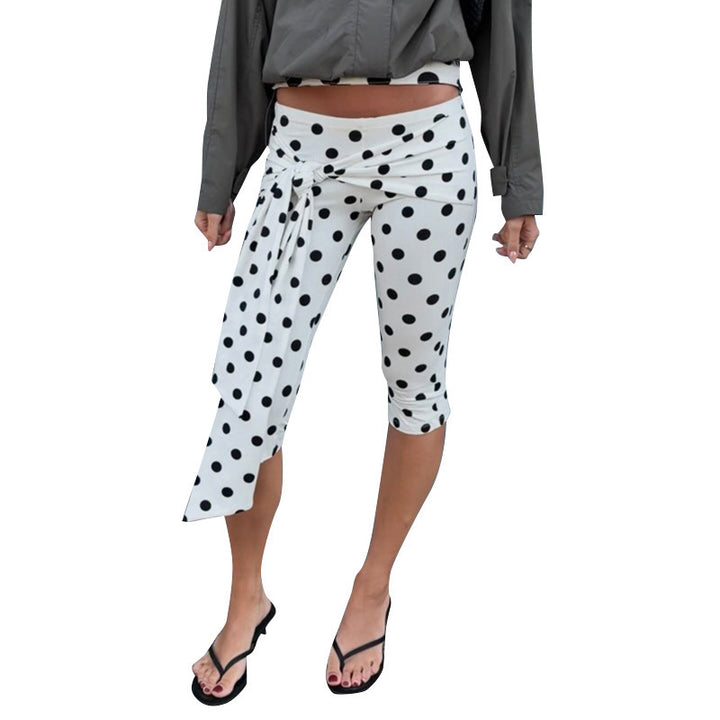Dame Polka-Dot Culottes med elegant belte Skjora