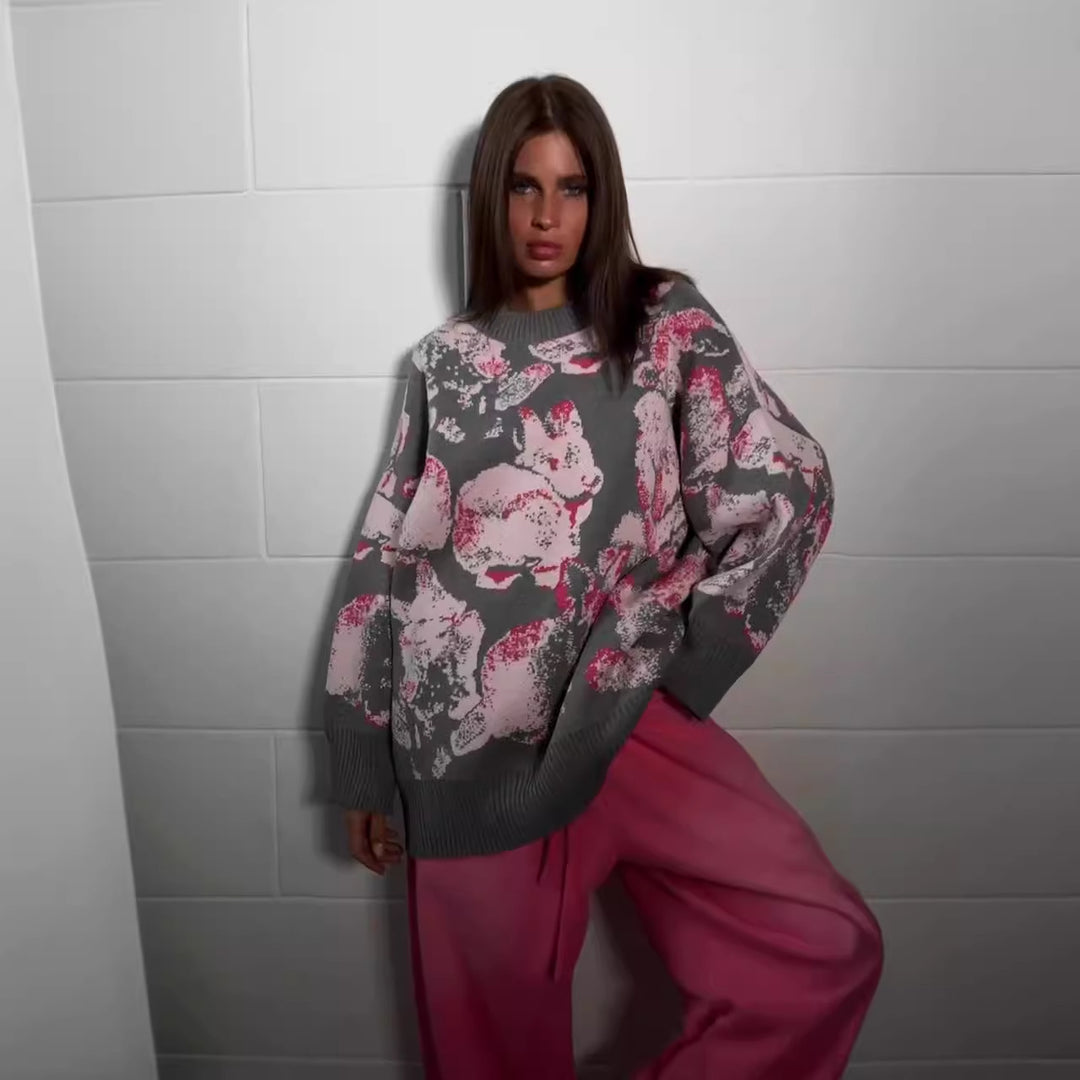 Kvinnens koselige sweatshirt med trendy blomstermønster Skjora