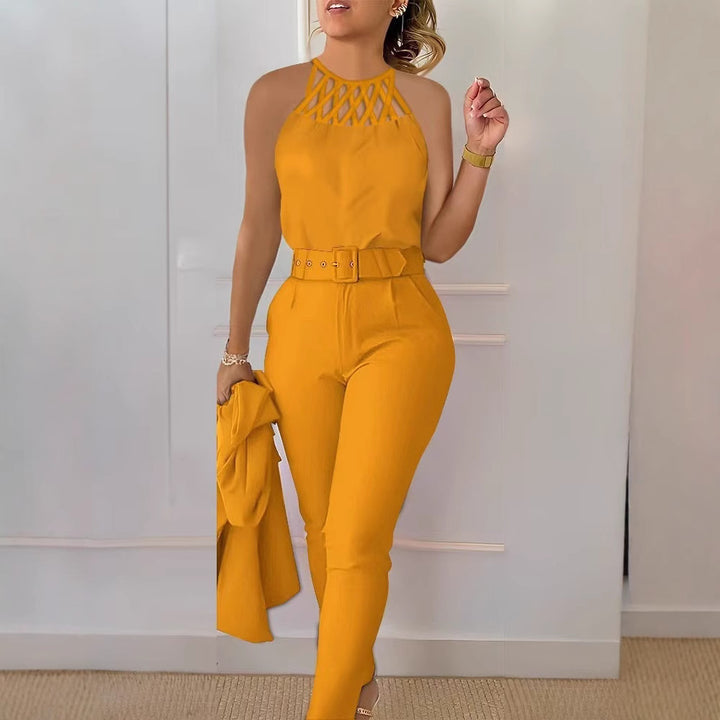 Dame Elegant Jumpsuit med stilig belte og raffinerte cut-out Skjora