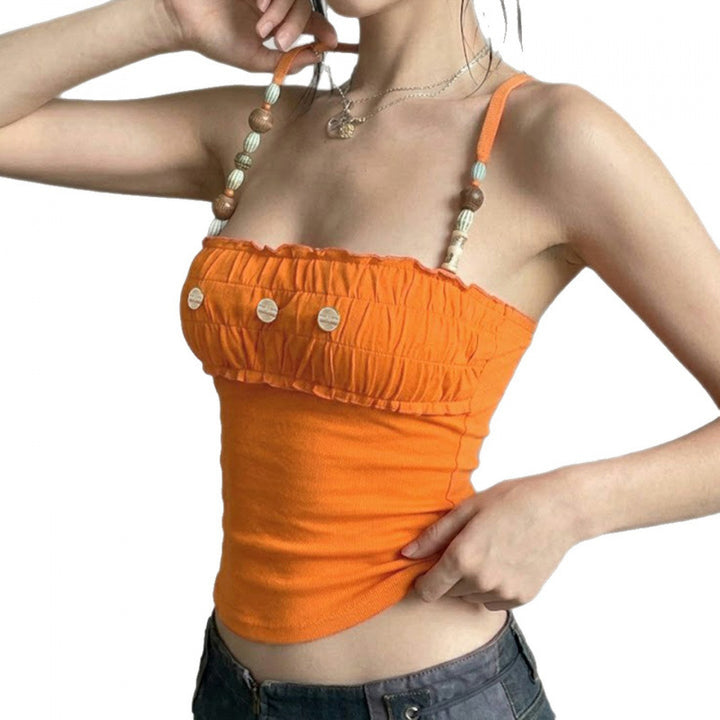 Damer spiss-crop-top med dekorative volanger og knappdetaljer Skjora