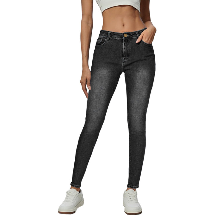 Dame Skinny Jeans i moderne Used-Look med høy midje og elastisk stretch Skjora