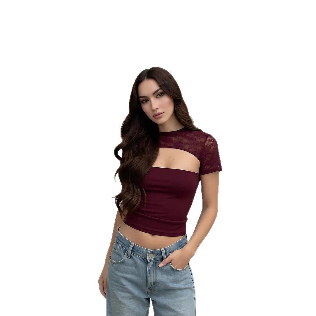 Dame Cropped Top med spømønster og figurnær passform Skjora