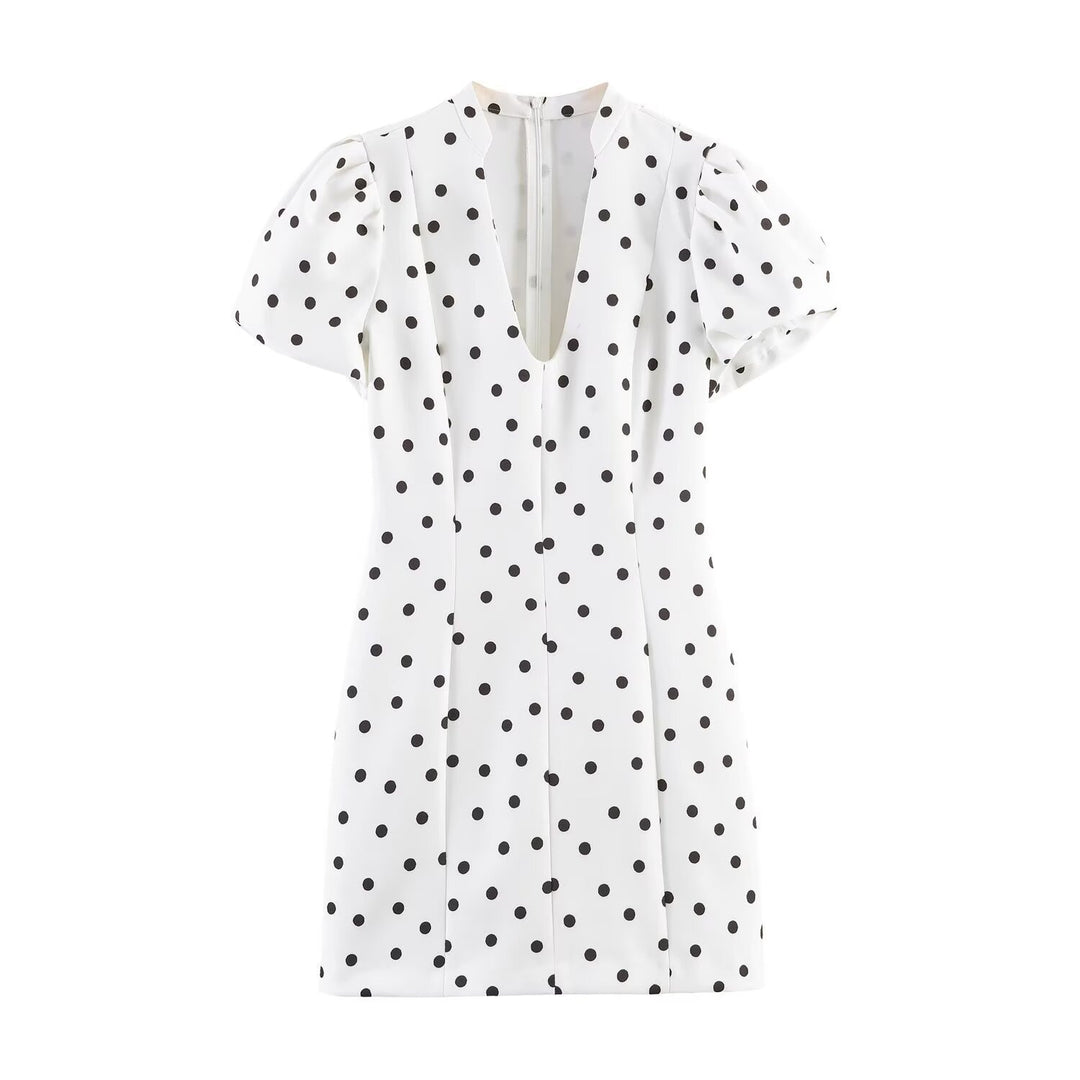 Women's V-neck Mini Dress with Voluminous Puffed Sleeves Skjora
