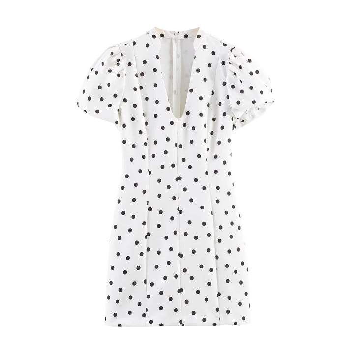 Women's V-neck Mini Dress with Voluminous Puffed Sleeves Skjora