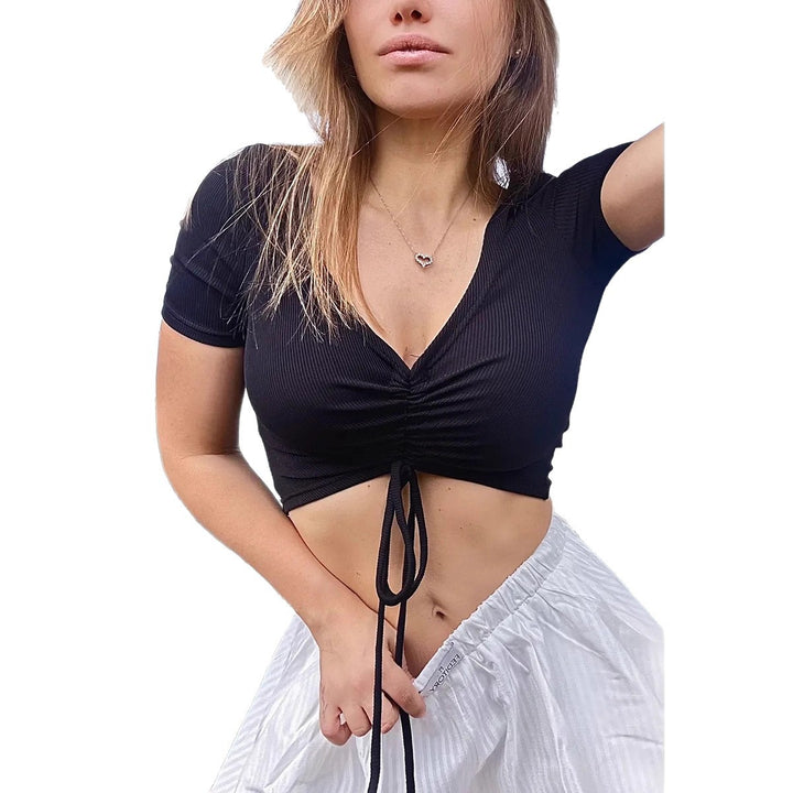 Dame Crop-Top med moderne rynkeelement og snorjustering Skjora