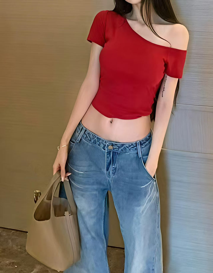 Dame avslappet Crop-Top i Off-Shoulder stil Skjora