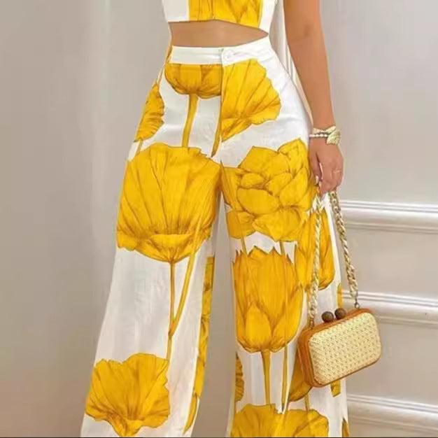 Dame To-delt Sett med blomsterdesign og stilig bustier Skjora